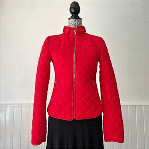 Zara Woman Red Quilted Zip Up Jacket Size M